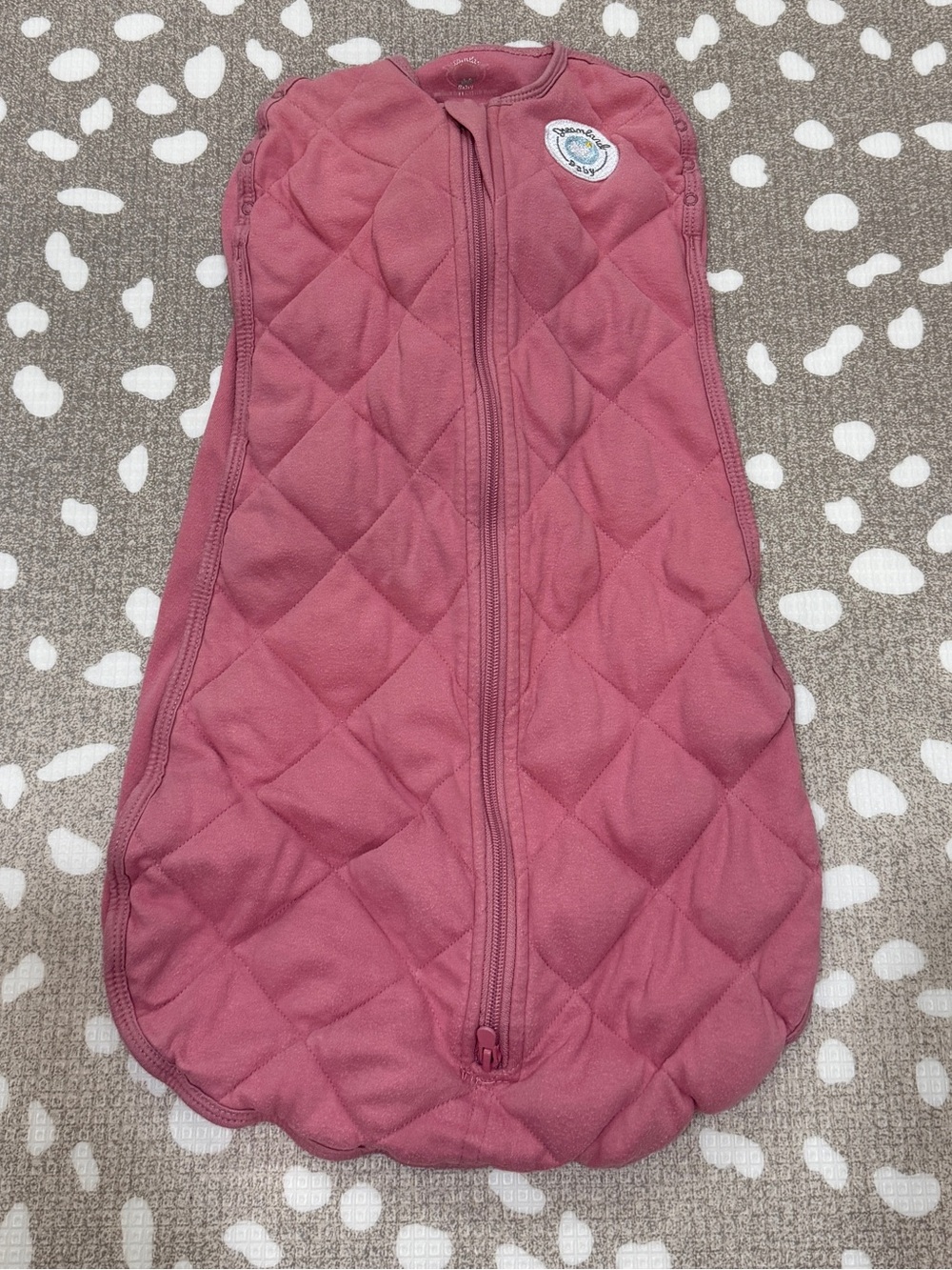Dreamland baby swaddle sleep sack arms up dusty rose 1.0TOG velcro out